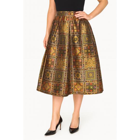 Bill Blass Vintage Metallic Taffeta Patchwork Midi Skirt – Size 4 - Picture 12 of 12